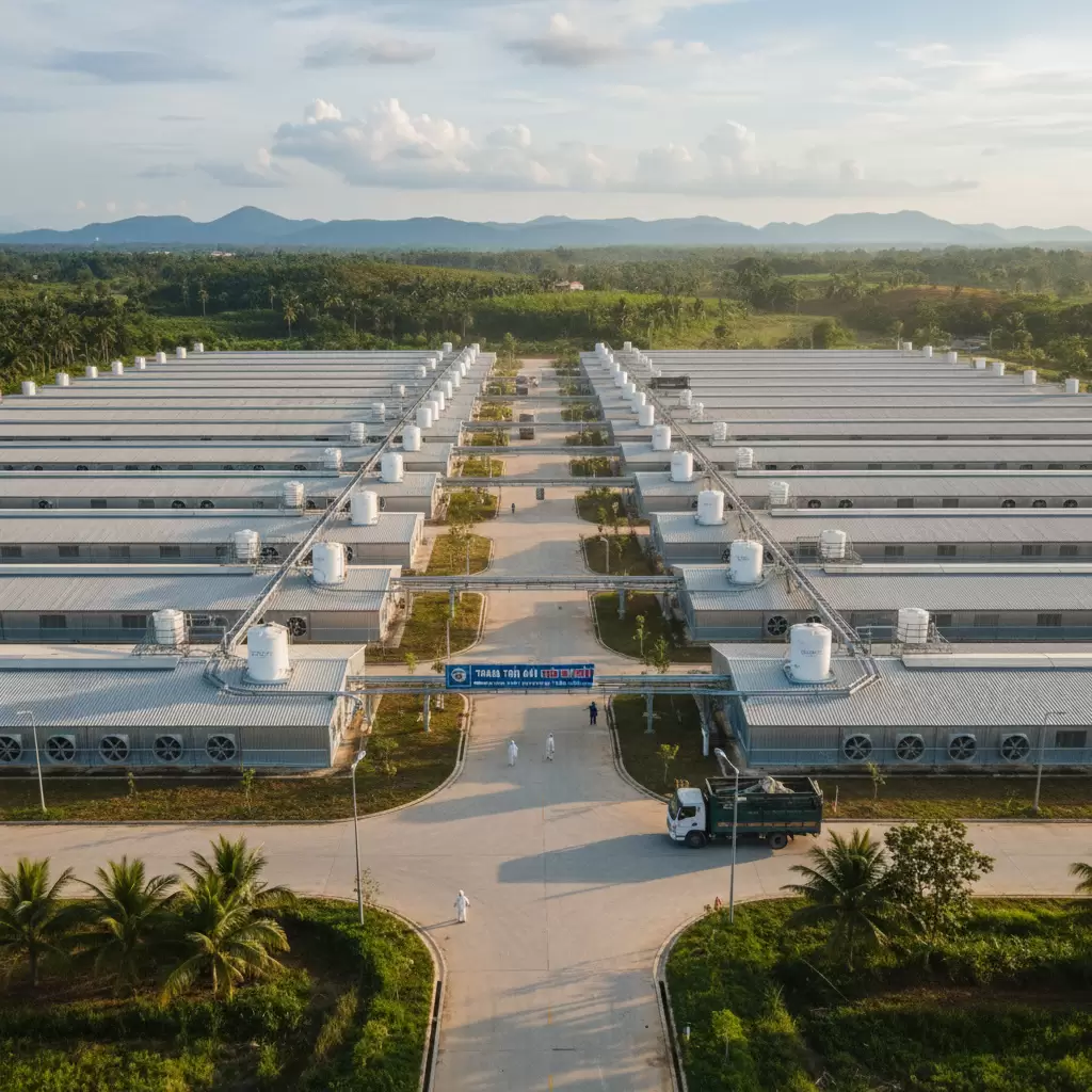 gemini_image_1768379174 Hoạt động chăn nuôi gà thịt quy mô lớn cung ứng cho thị trường cả nước