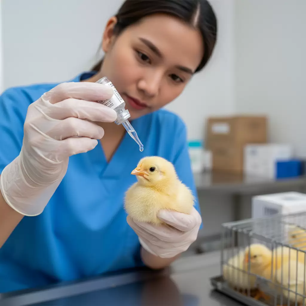 gemini_image_1768379497-1 Kỹ thuật nhỏ mắt vaccine cho gà con trong giai đoạn dưới 21 ngày tuổi