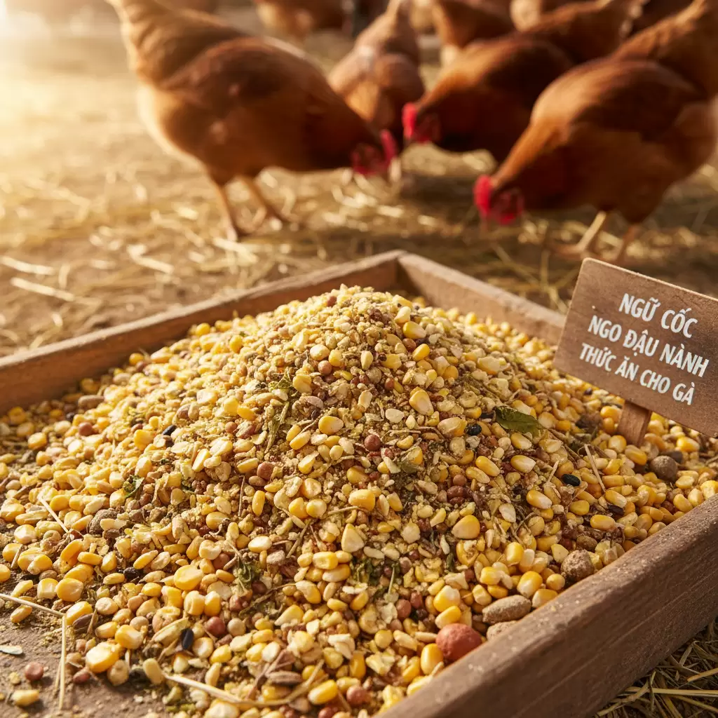 gemini_image_1768380649 Nguồn ngũ cốc tự nhiên cung cấp năng lượng thiết yếu cho gà