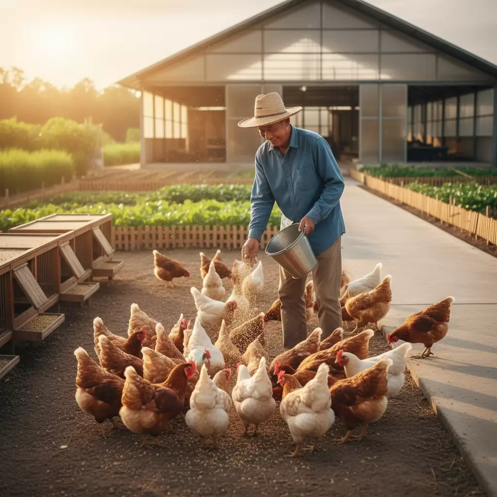 gemini_image_1768381105 Tự phối trộn thức ăn giúp chủ động nguồn dinh dưỡng và tiết kiệm chi phí chăn nuôi gà