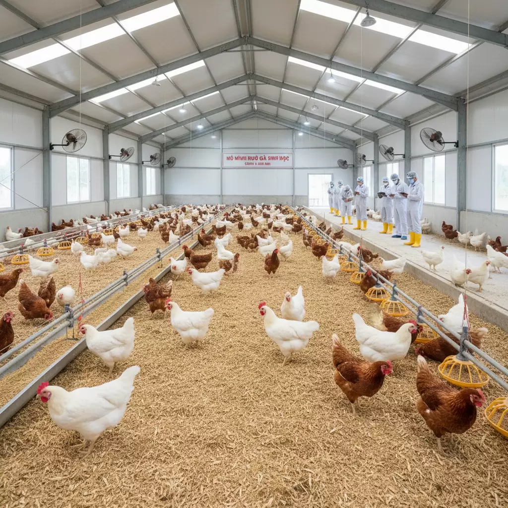 Mô hình nuôi gà trên đệm lót sinh học đang trở thành xu hướng chăn nuôi bền vững hiện nay