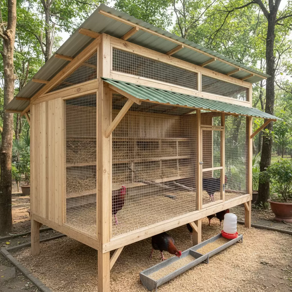 Mô hình chuồng nuôi gà Đông Tảo tiêu chuẩn đảm bảo độ thông thoáng và vệ sinh