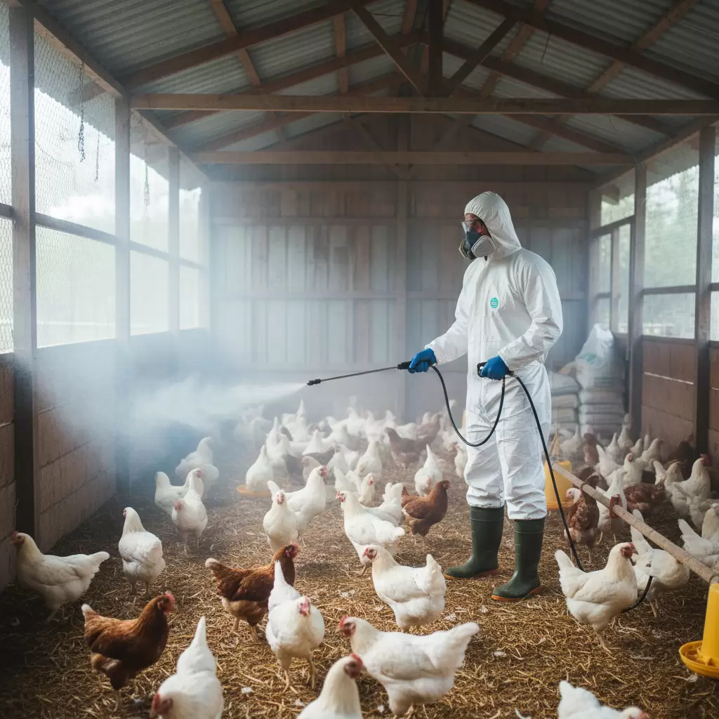 gemini_image_1768384379-1 Vệ sinh chuồng trại sạch sẽ là cách phòng bệnh tụ huyết trùng cho gà khi thời tiết giao mùa hiệu quả nhất