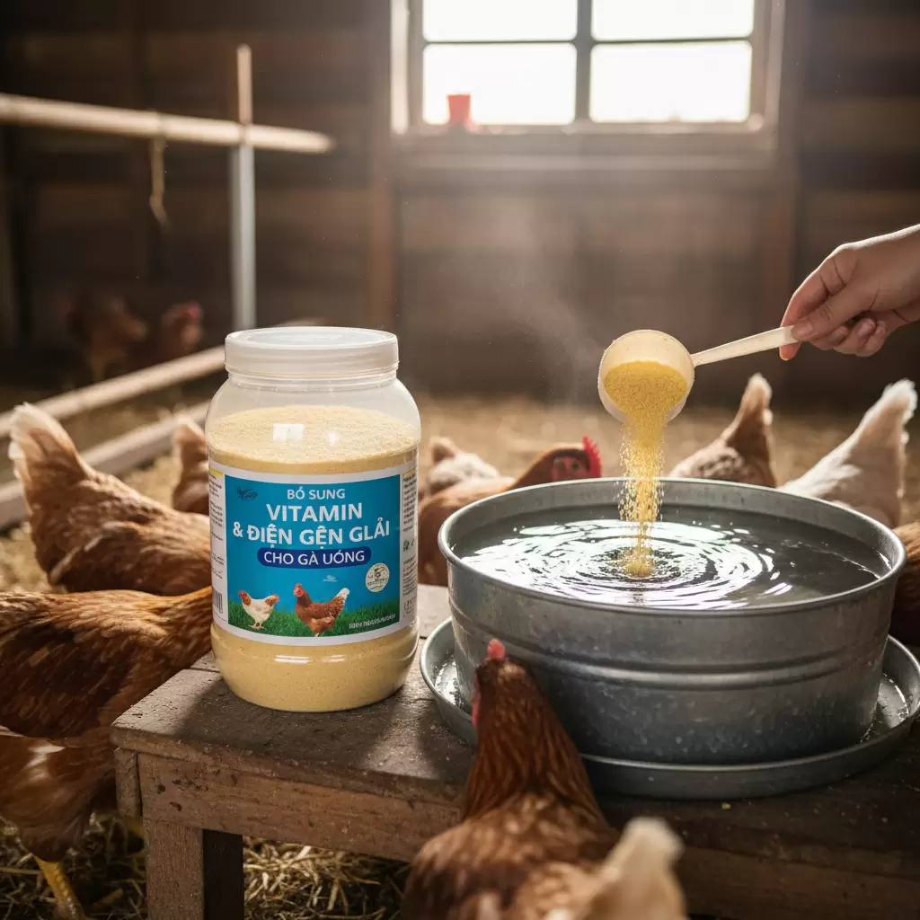 Bổ sung điện giải và Vitamin C giúp gà tăng cường sức đề kháng trong những ngày nắng nóng
