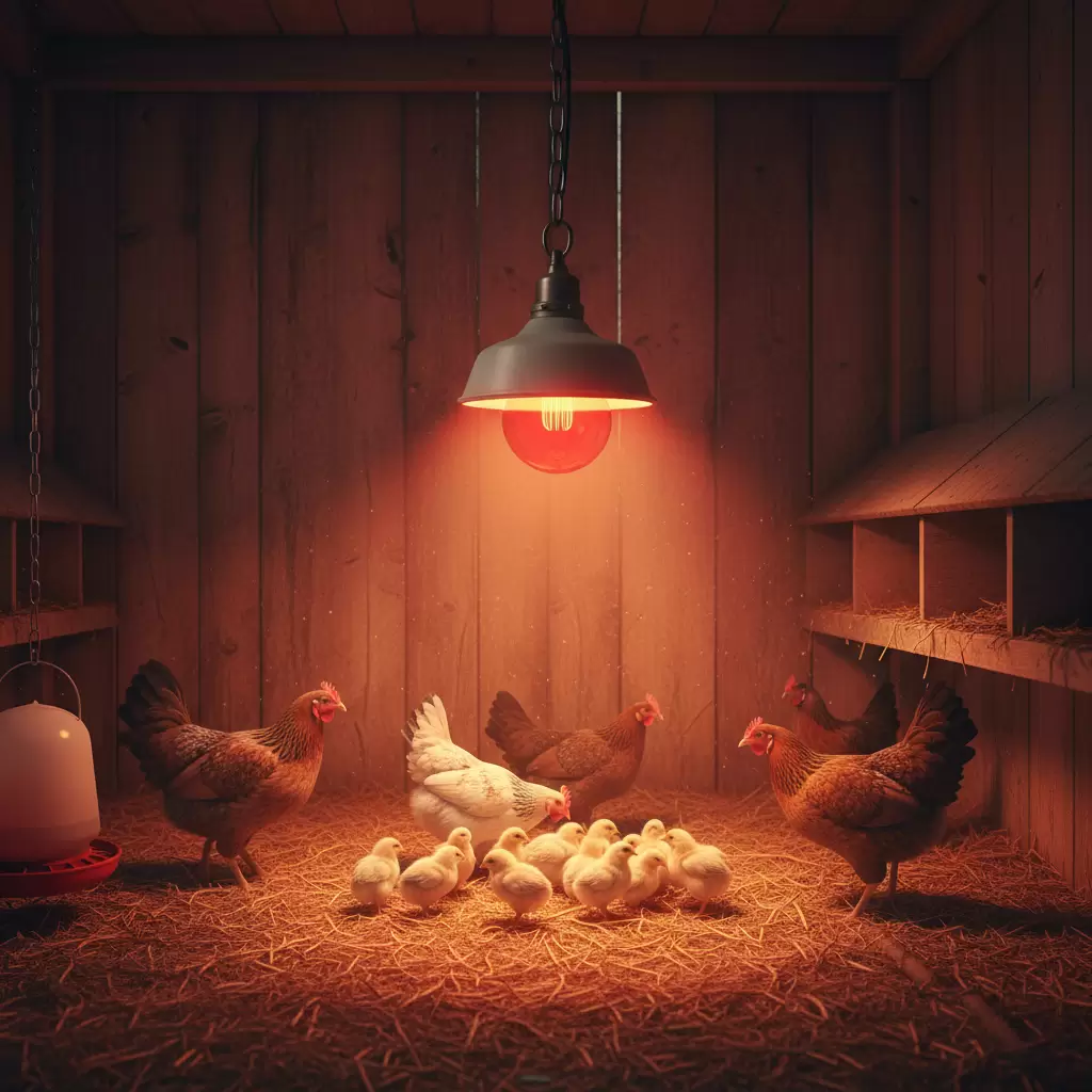 Sử dụng đèn sưởi giúp duy trì nhiệt độ ổn định cho đàn gà