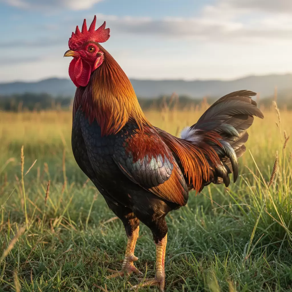 gemini_image_1768388837 Một chú gà chọi có thể hình lý tưởng và thần thái dũng mãnh nhờ chế độ chăm sóc đúng cách