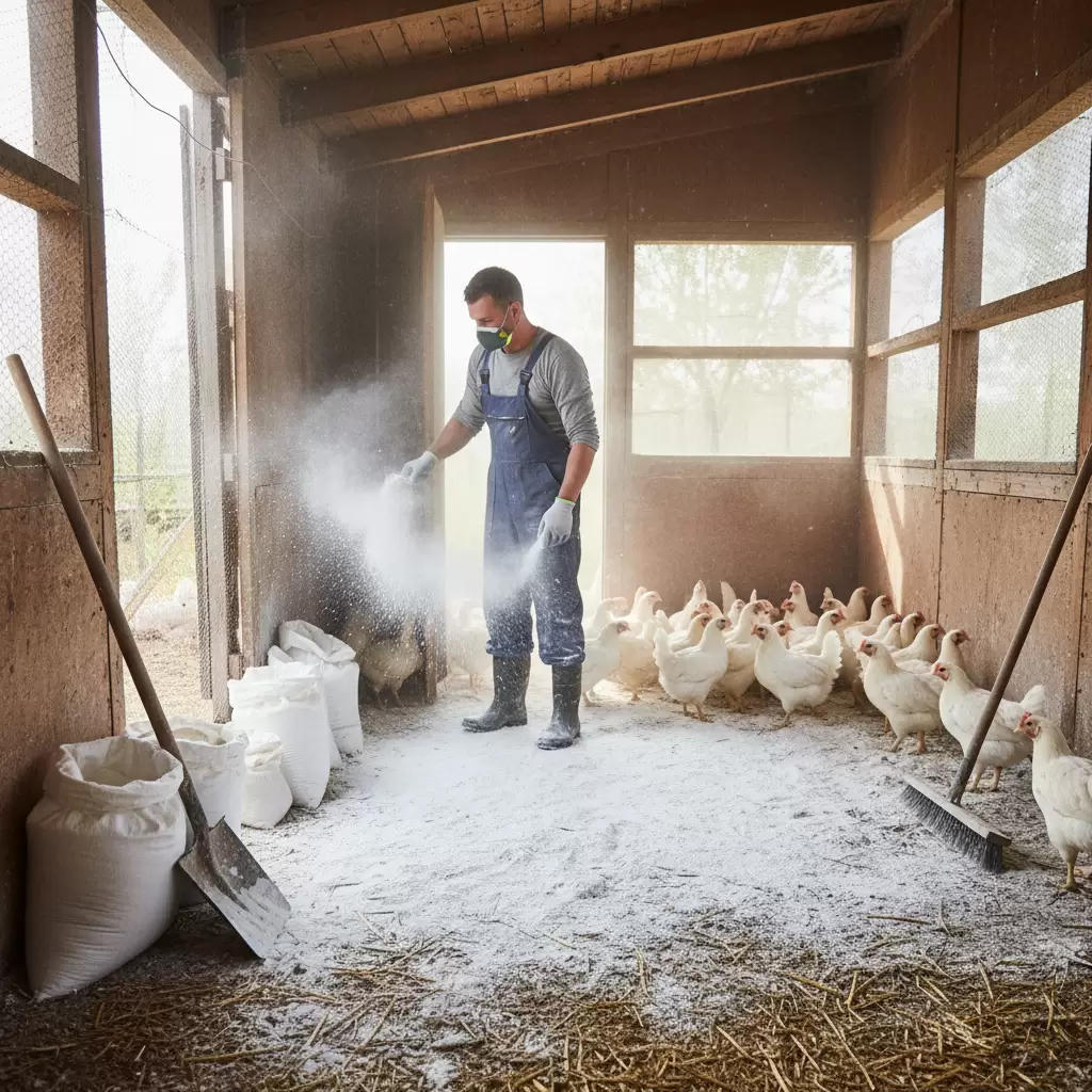 Vệ sinh chuồng trại và rắc vôi bột định kỳ giúp ngăn chặn vòng đời của giun sán