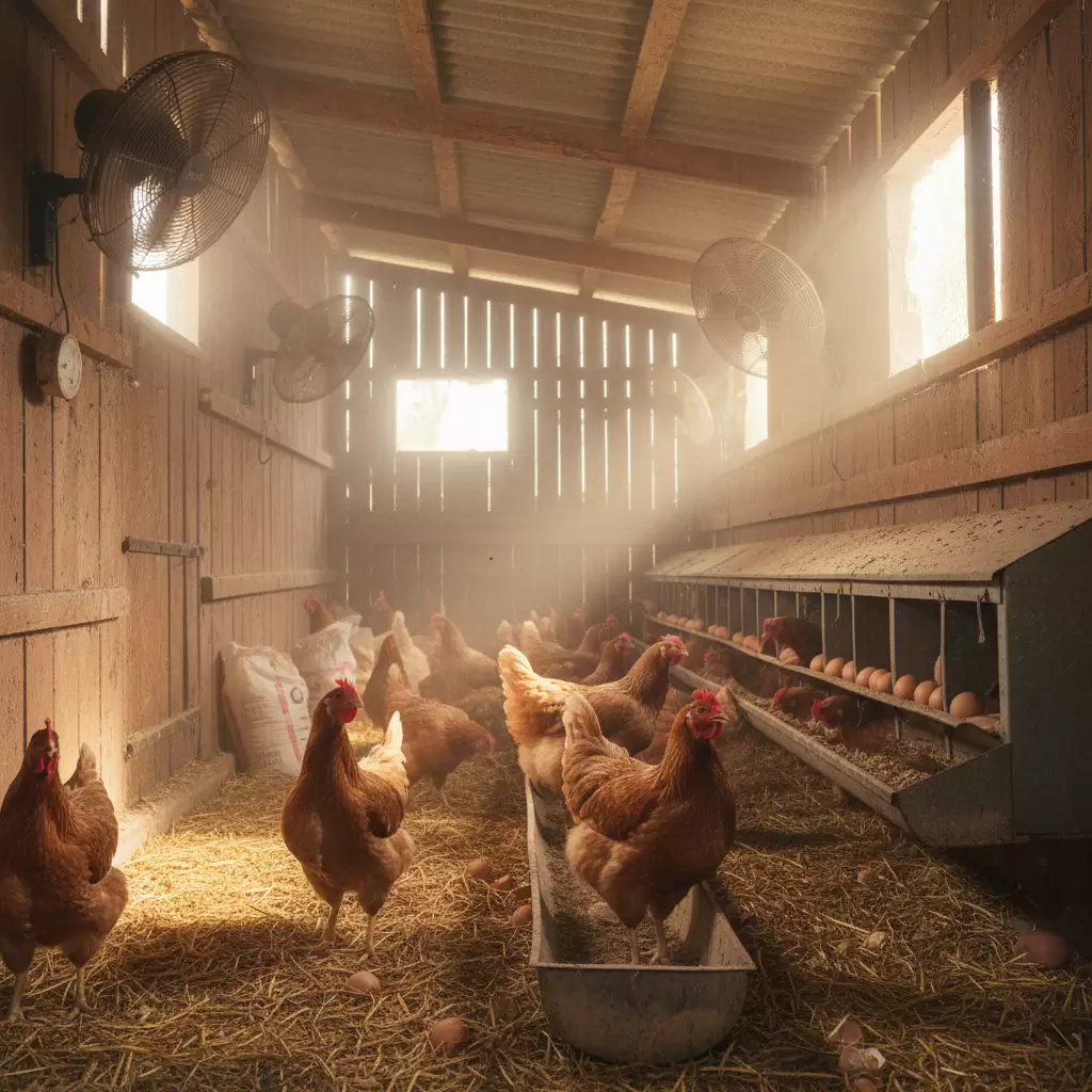 gemini_image_1768390636 Stress nhiệt là một trong những nguyên nhân phổ biến khiến chất lượng vỏ trứng giảm sút