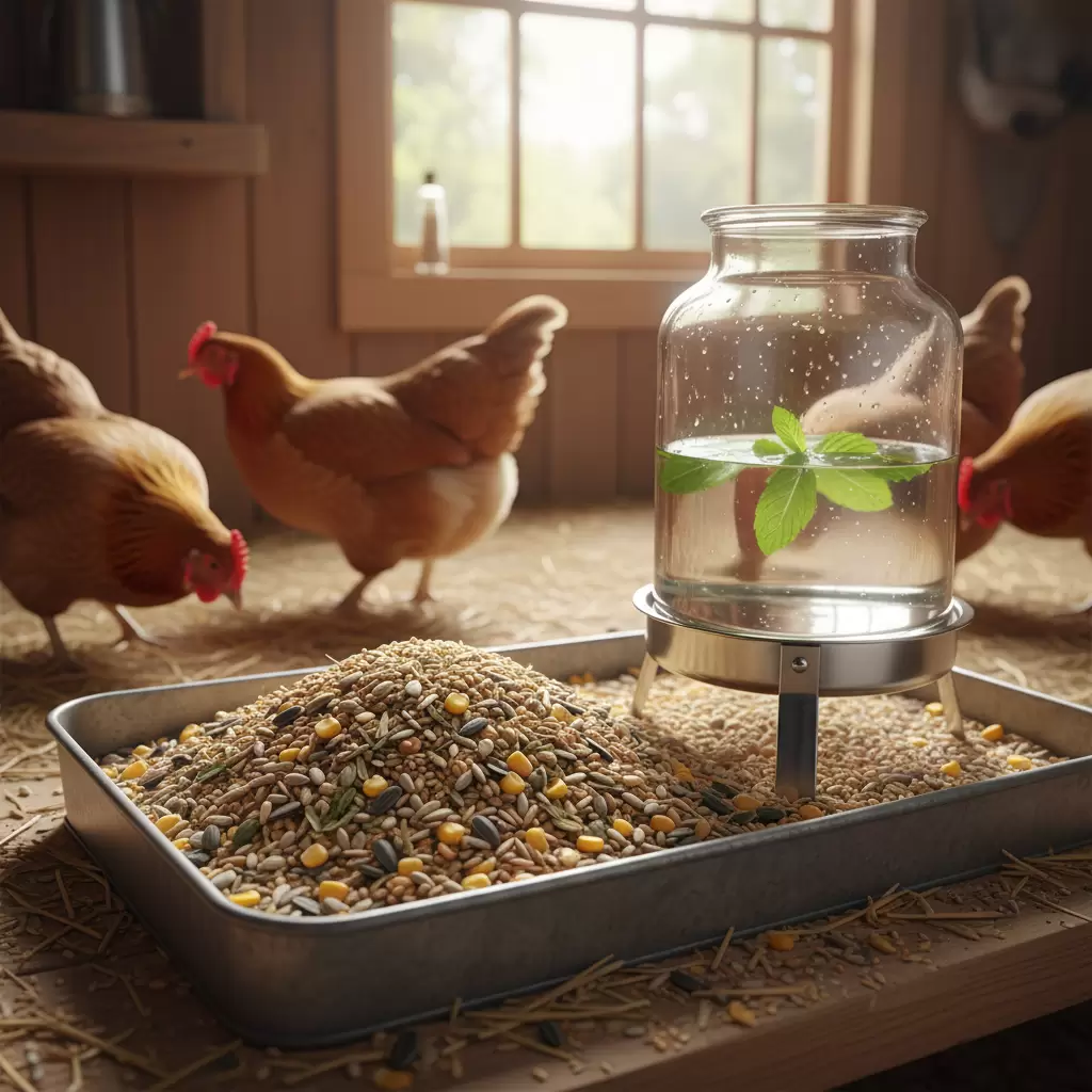 Cung cấp chế độ dinh dưỡng cân đối và nước sạch giúp gà phát triển khỏe mạnh