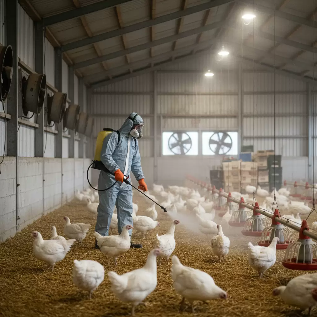 gemini_image_1768394559 Vệ sinh và sát trùng chuồng trại thường xuyên để loại bỏ mầm bệnh trong môi trường