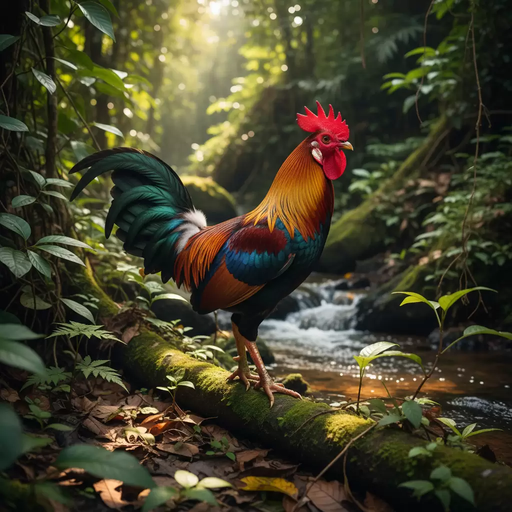 gemini_image_1768395344 Hình ảnh gà rừng rặc với bộ lông rực rỡ trong môi trường tự nhiên