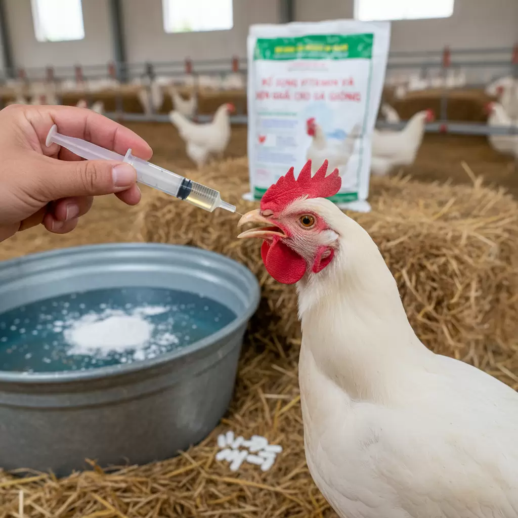 gemini_image_1768396712 Bổ sung chất điện giải là bước quan trọng giúp gà chống lại các tác nhân gây sốc nhiệt