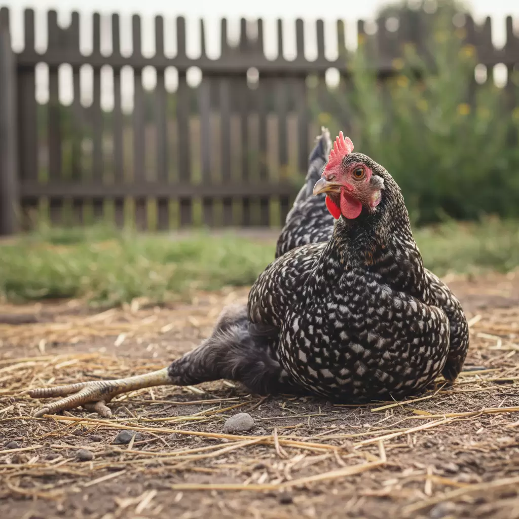 Tư thế liệt chân đặc trưng của gà mắc bệnh Marek