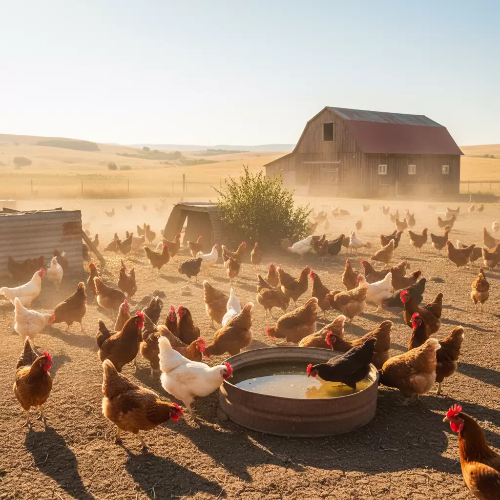 Thời tiết nắng nóng gây ảnh hưởng lớn đến sức khỏe và năng suất của đàn gà