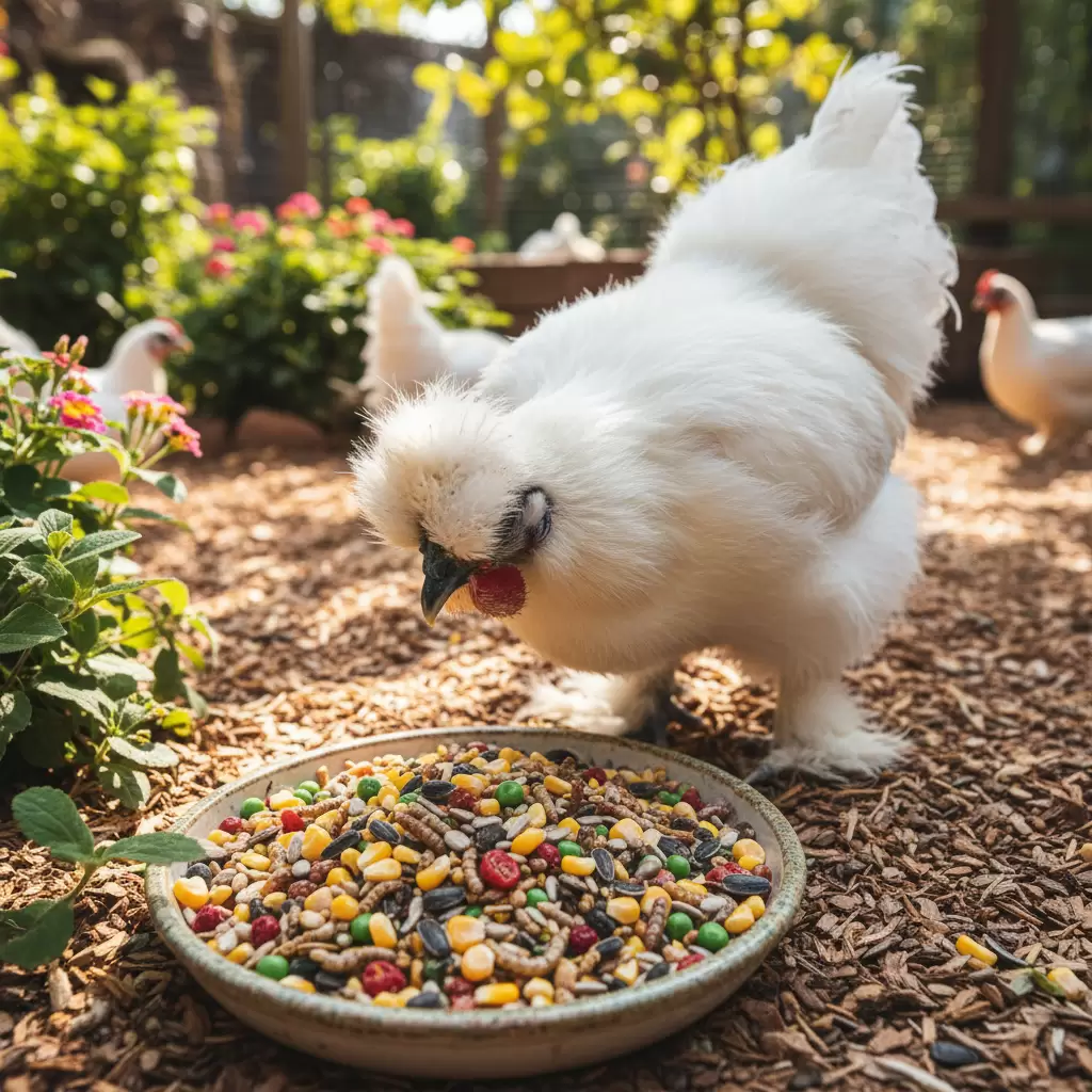 Chế độ dinh dưỡng giàu vitamin và khoáng chất giúp bộ lông gà cảnh bóng mượt rực rỡ