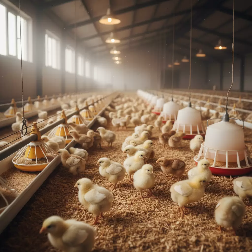 gemini_image_1768400833 Đảm bảo môi trường sống sạch sẽ là yếu tố tiên quyết để bảo vệ đàn gà con
