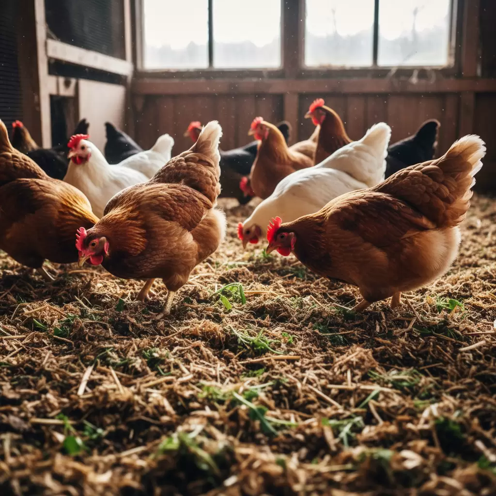 gemini_image_1768401097 Đàn gà có sức đề kháng tốt hơn khi được nuôi dưỡng trong môi trường đệm lót sinh học đạt chuẩn