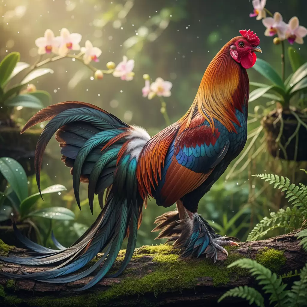 Gà tre cảnh với bộ lông sặc sỡ và dáng đứng oai vệ