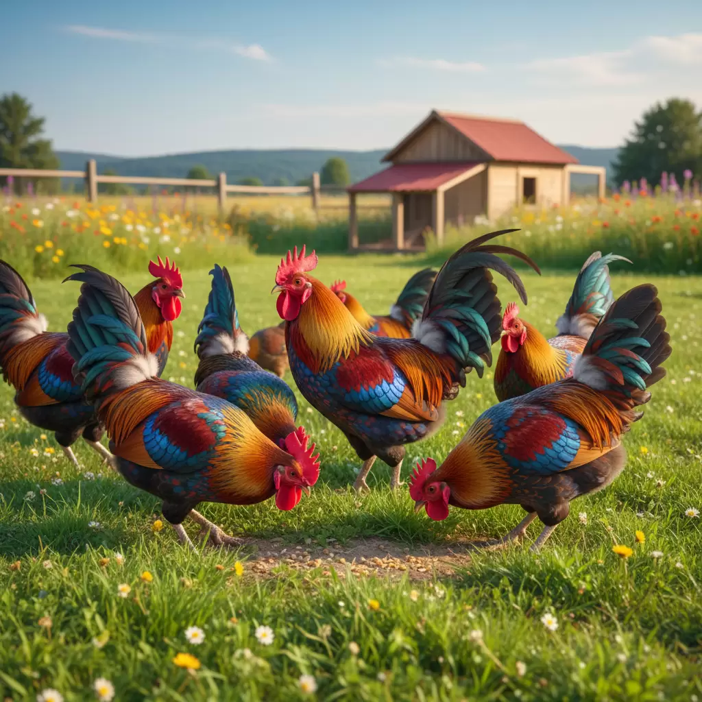 Đàn gà lông màu khỏe mạnh với bộ lông óng mượt đạt tiêu chuẩn xuất khẩu