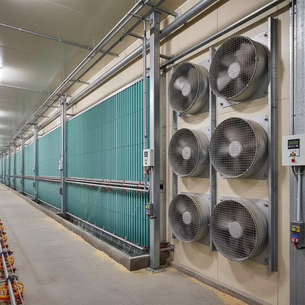 Hệ thống thông gió hiện đại giúp tối ưu hóa môi trường nuôi dưỡng trong trang trại gà kín