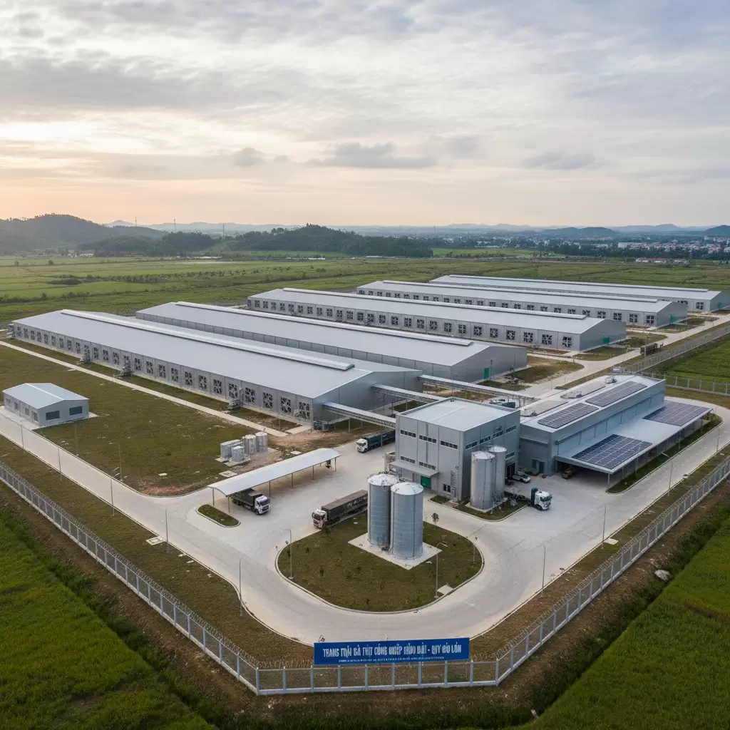 Mô hình trang trại nuôi gà thịt công nghiệp hiện đại giúp tối ưu năng suất