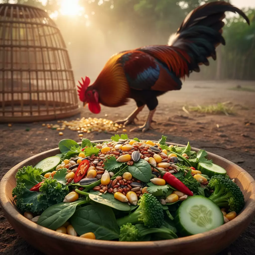 Sự kết hợp giữa thóc ngâm và rau xanh là nền tảng quan trọng cho hệ tiêu hóa của gà