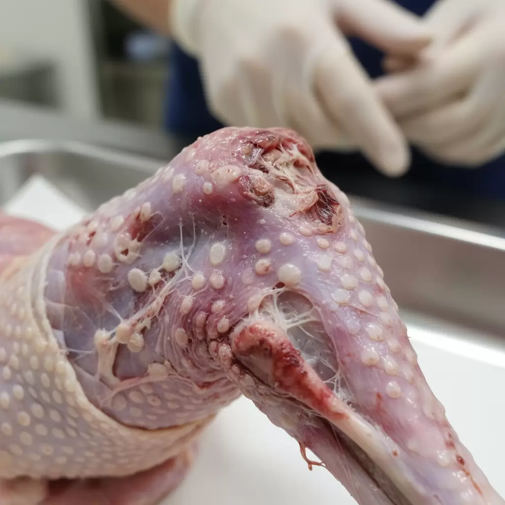 Dấu hiệu sưng khớp gối điển hình ở gà thịt khi bị vi khuẩn xâm nhập