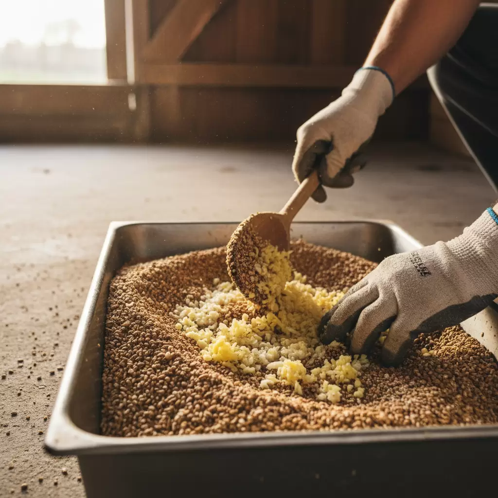 Phương pháp trộn trực tiếp tỏi gừng vào thức ăn giúp gà hấp thụ dược tính nhanh chóng