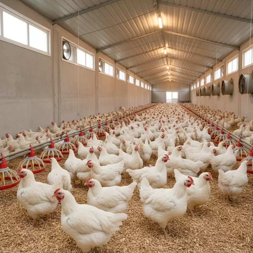 gemini_image_1770077088 Việc áp dụng lịch cho ăn khoa học giúp đàn gà thịt đạt năng suất tối ưu