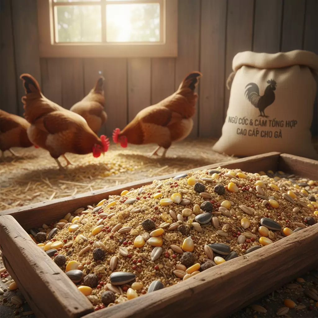 gemini_image_1770077340-1 Lựa chọn nguyên liệu thức ăn phù hợp với từng giai đoạn phát triển của gà