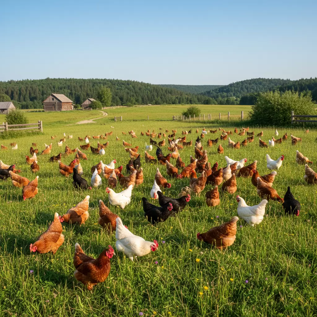 Không gian vận động ngoài trời rộng rãi giúp gà săn chắc và khỏe mạnh hơn