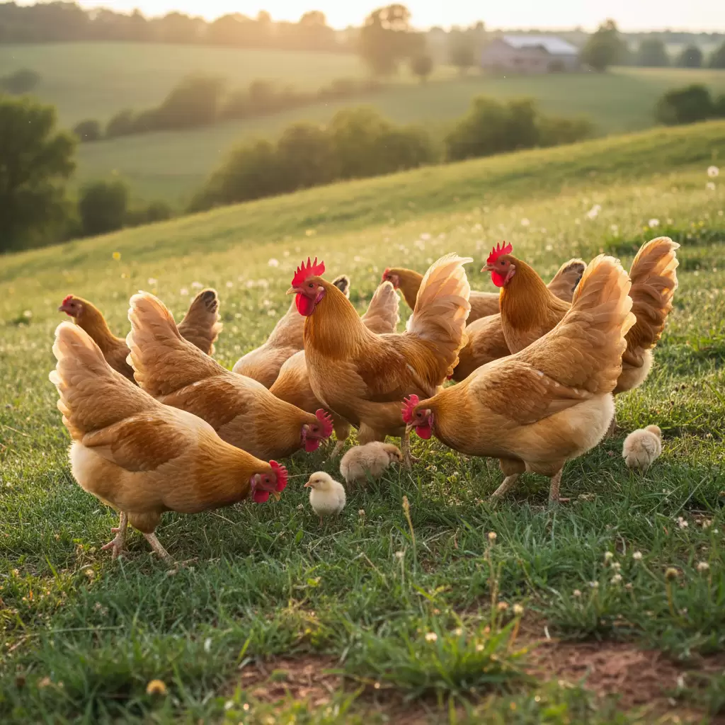 gemini_image_1770079522 Mô hình chăn thả gà ri truyền thống giúp thịt gà săn chắc và thơm ngon