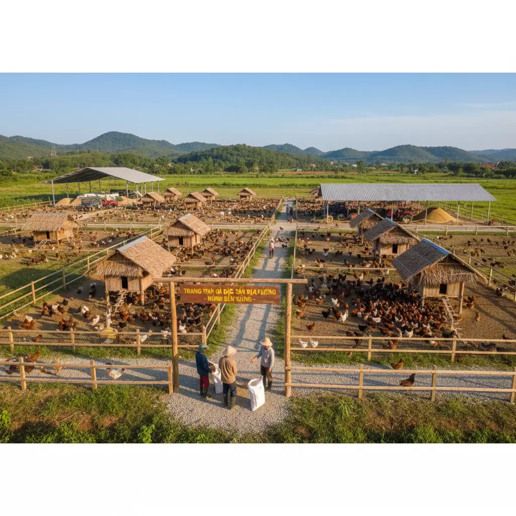 gemini_image_1770080629 Phát triển kinh tế nhờ mô hình chăn nuôi gà đặc sản địa phương đúng cách