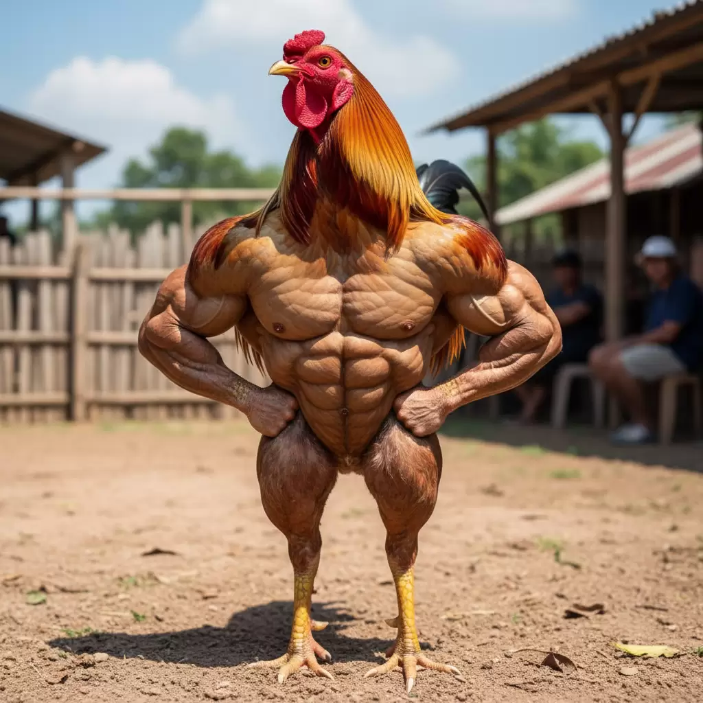 Gà chọi có cơ bắp săn chắc nhờ áp dụng chế độ dinh dưỡng khoa học và chuyên nghiệp