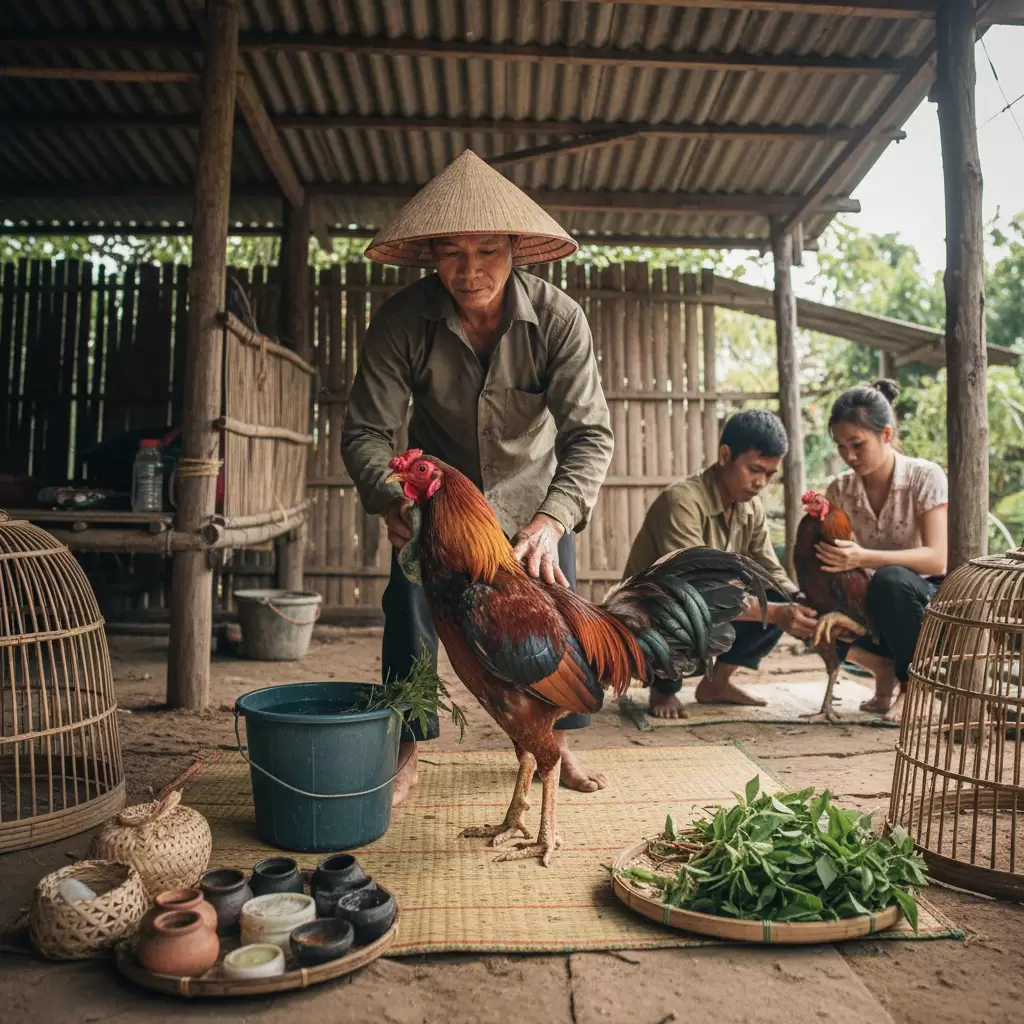 gemini_image_1770082077 Quy trình chăm sóc đúng cách giúp gà chọi nhanh chóng lấy lại phong độ sau khi xổ