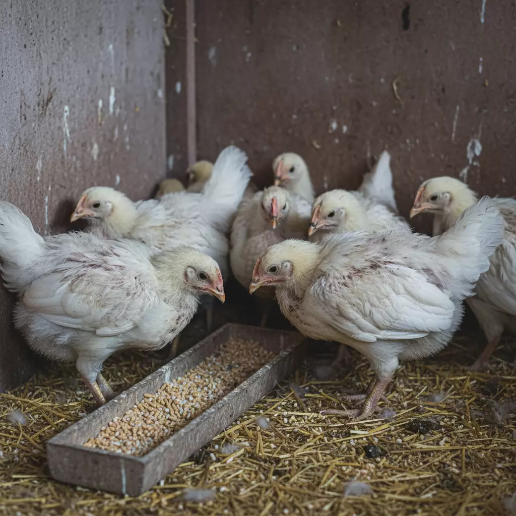 gemini_image_1770082644 Đàn gà có biểu hiện ủ rũ và mệt mỏi do mắc bệnh Gumboro