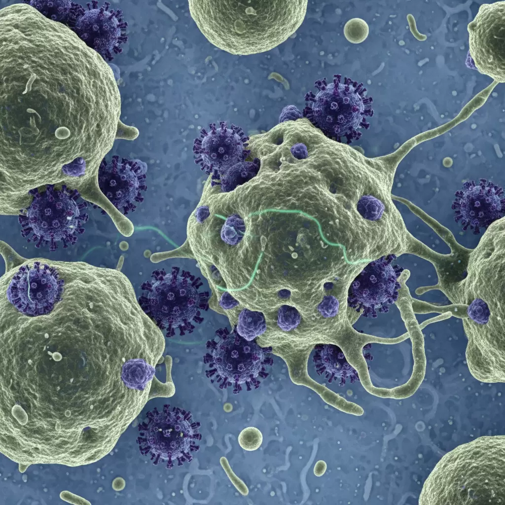 gemini_image_1770082712 Virus Gumboro tấn công trực tiếp vào hệ thống miễn dịch khiến gà mất khả năng đề kháng