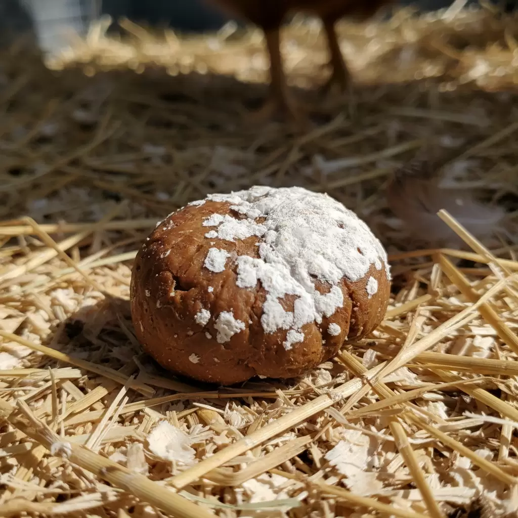 gemini_image_1770085053-1 Hình ảnh phân gà khỏe mạnh bình thường với lớp axit uric màu trắng phía trên