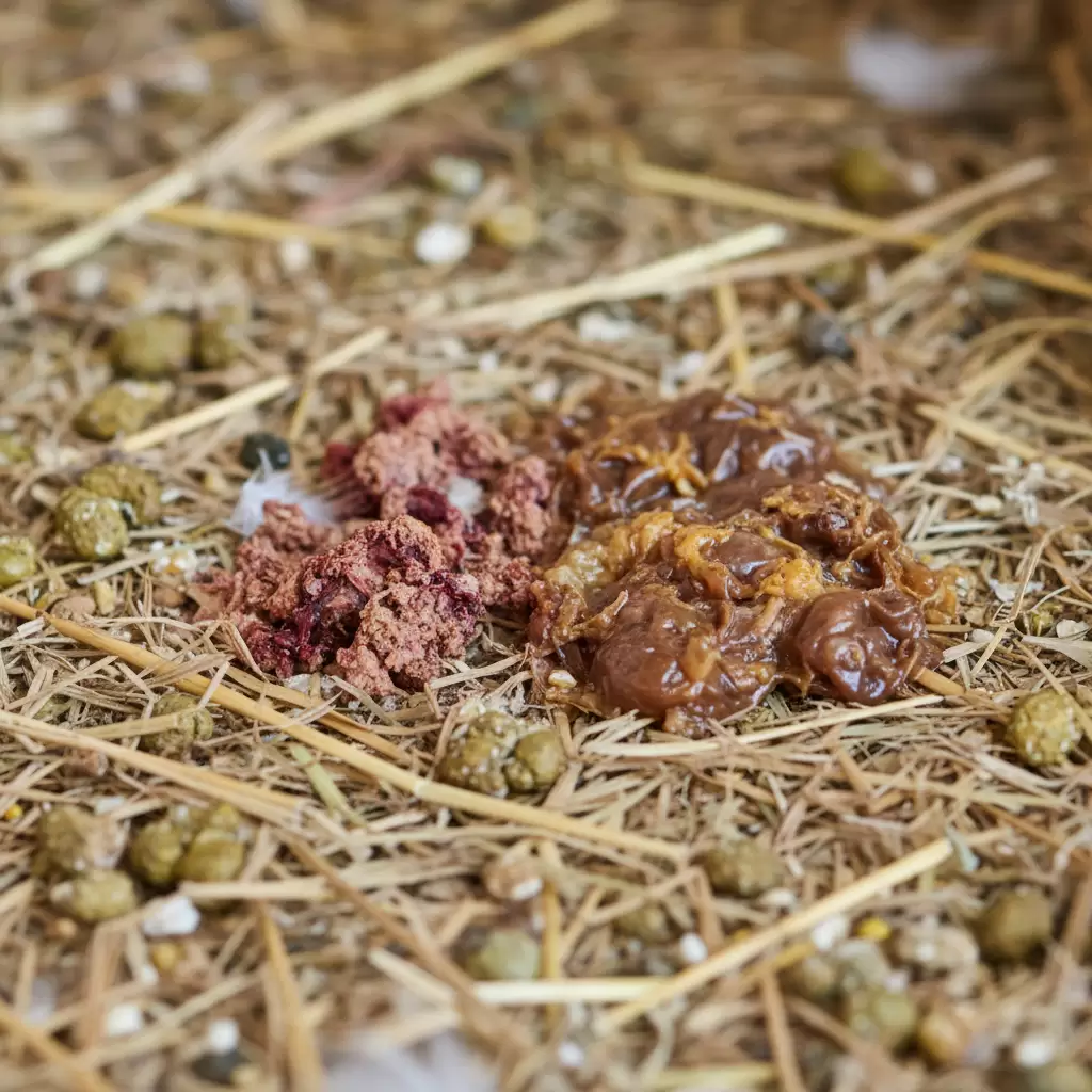 gemini_image_1770085054 Phân có màu đỏ hoặc sáp là dấu hiệu điển hình của bệnh cầu trùng ở gà