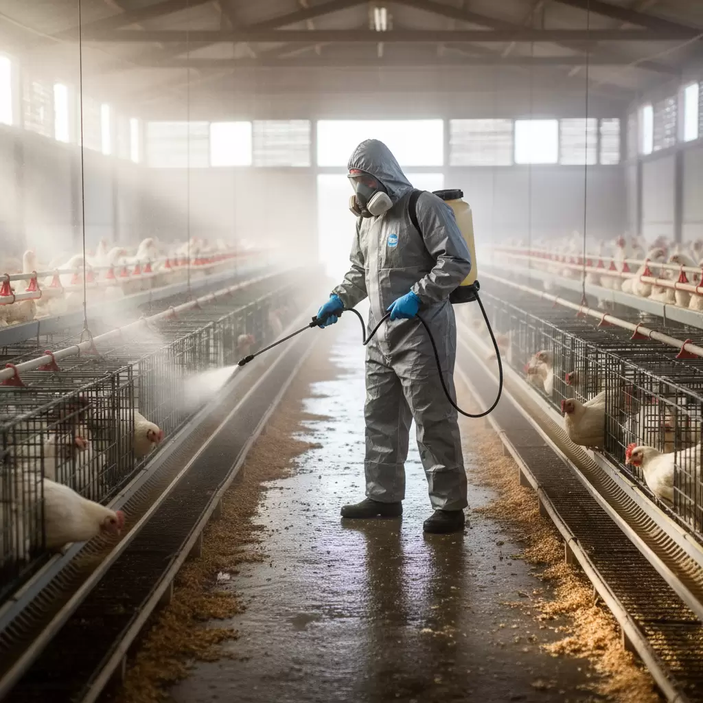 gemini_image_1770087238-1 Thực hiện vệ sinh và phun thuốc sát trùng định kỳ để bảo vệ đàn gà