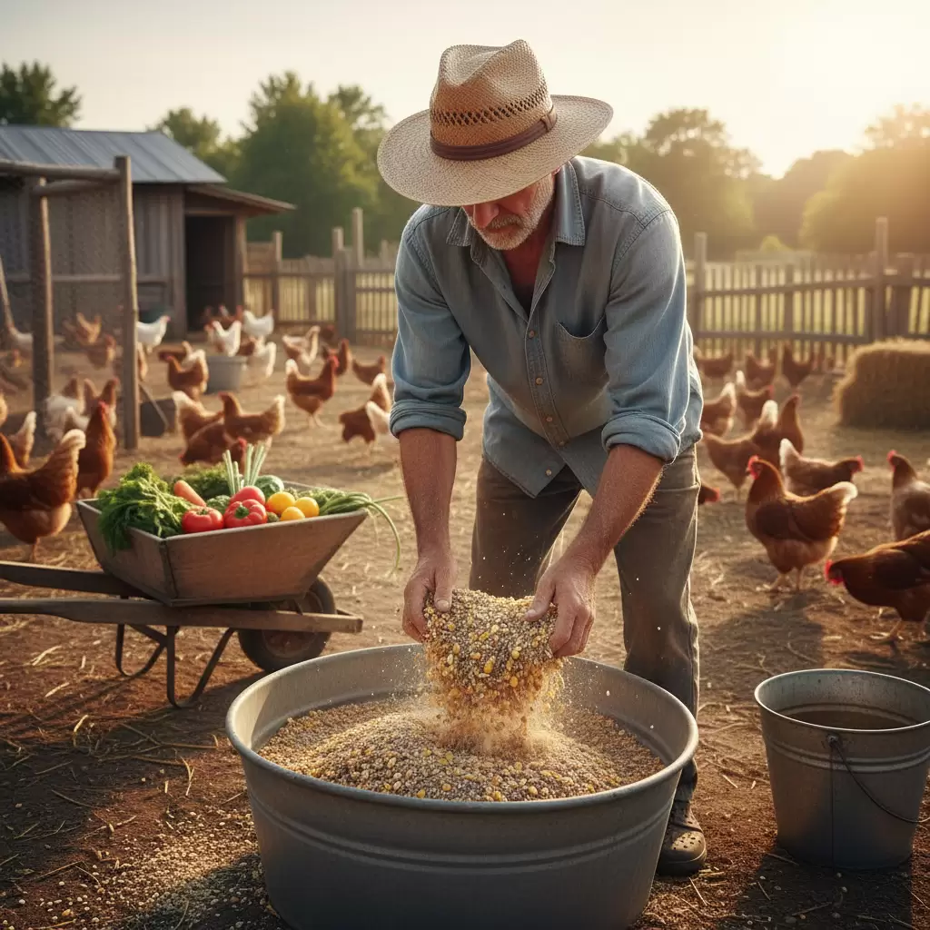 Quy trình phối trộn đạm tự nhiên cần tuân thủ đúng tỷ lệ theo từng giai đoạn phát triển của gà