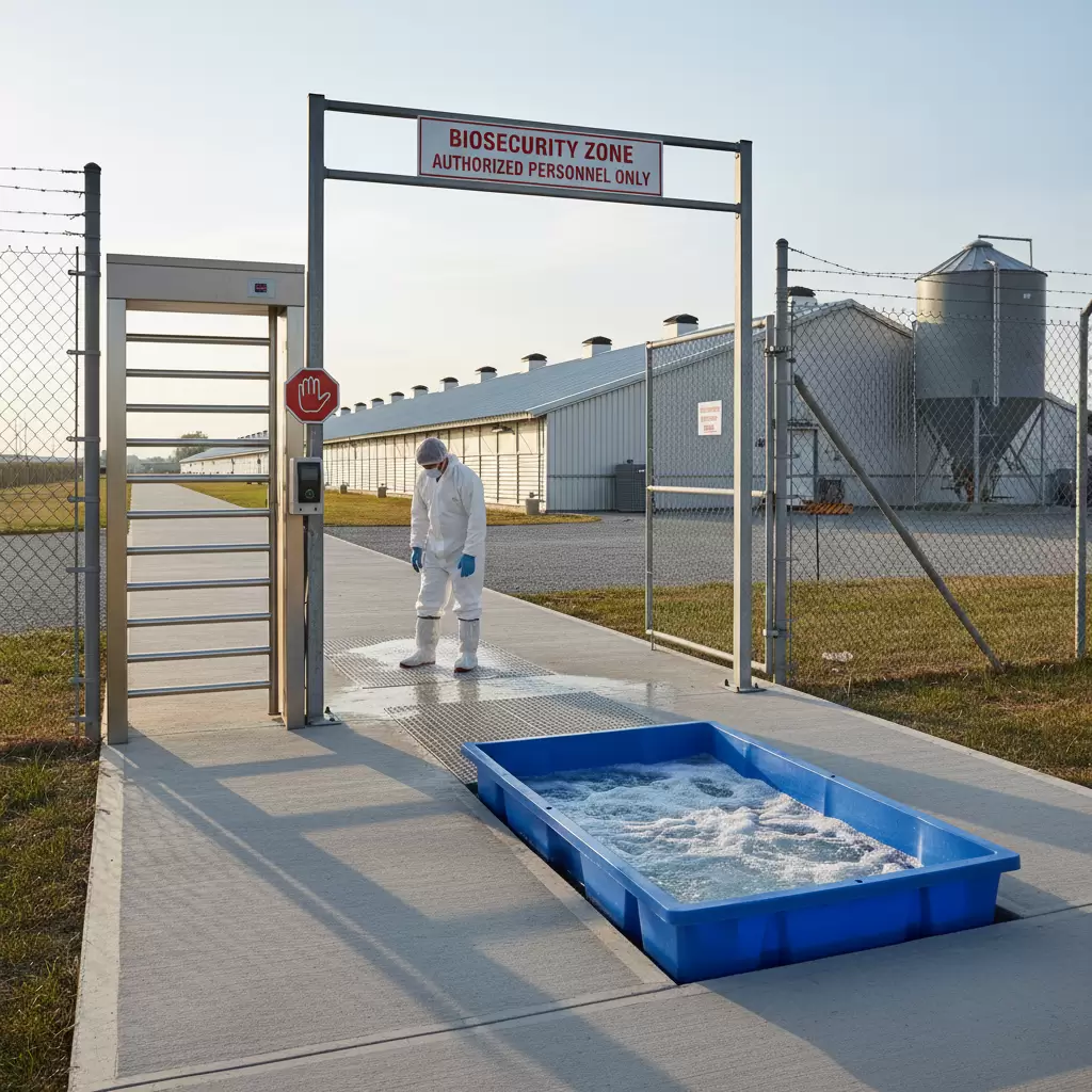 Hố sát trùng tại lối vào giúp ngăn chặn mầm bệnh lây lan từ bên ngoài