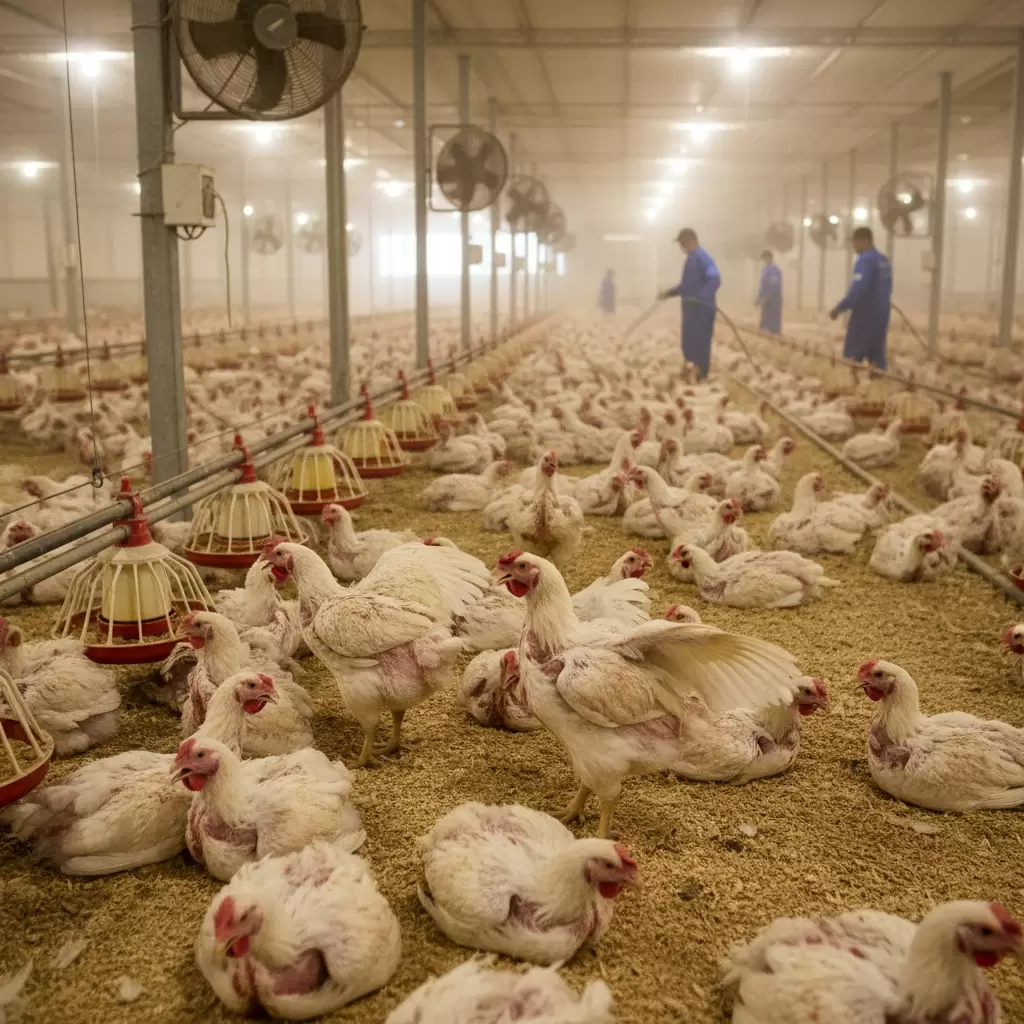 Tình trạng stress nhiệt gây ảnh hưởng nghiêm trọng đến sức khỏe và sự phát triển của đàn gà