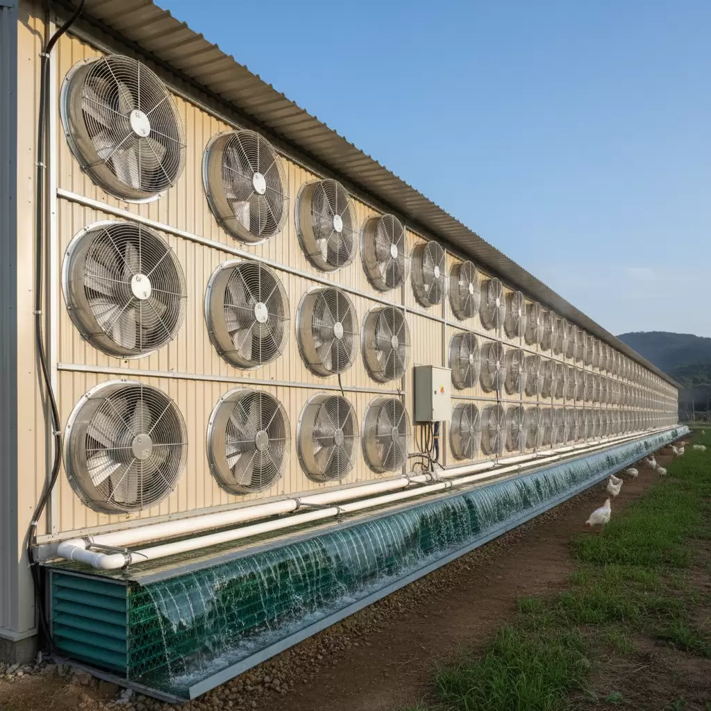 Lắp đặt hệ thống thông gió hiện đại giúp duy trì nhiệt độ ổn định trong chuồng