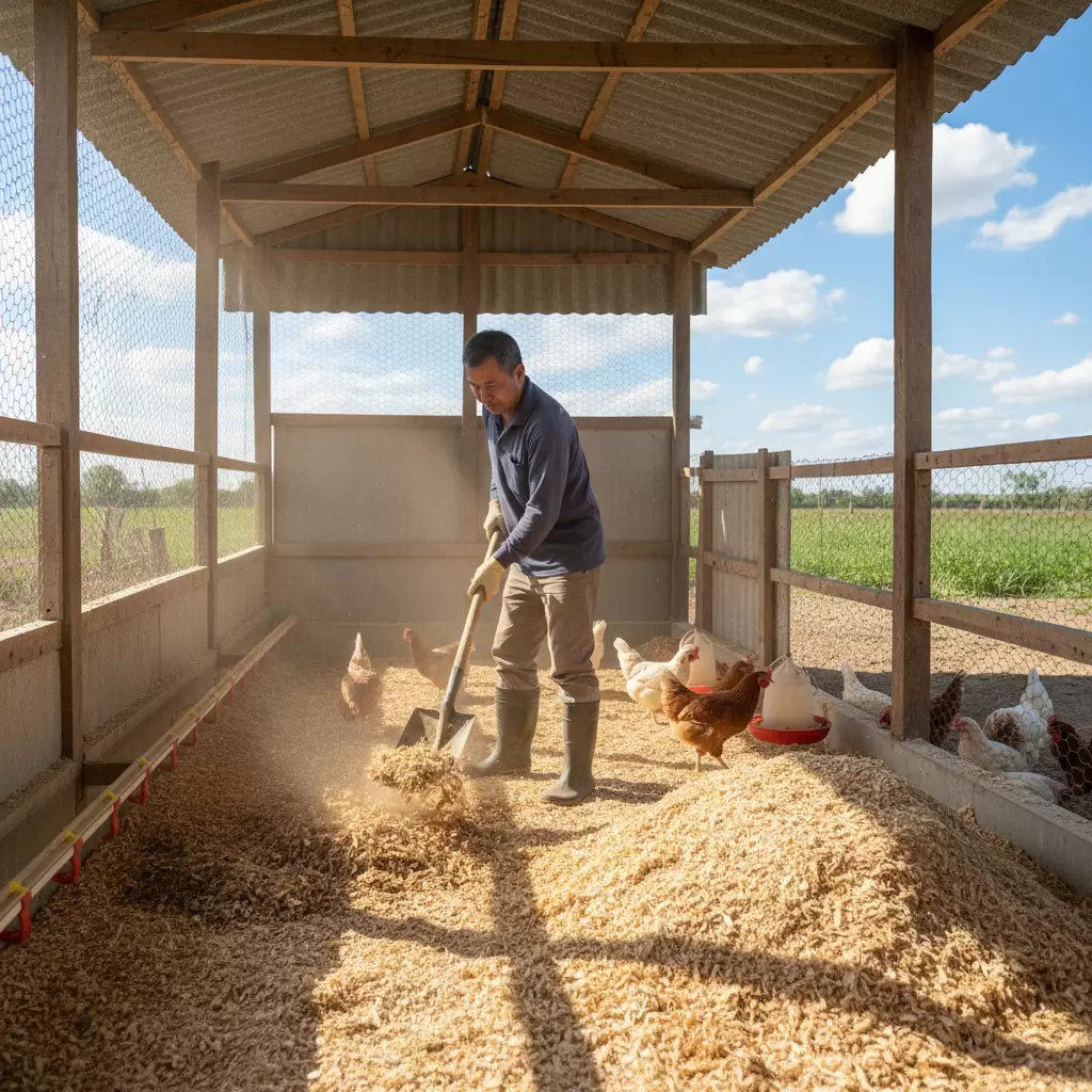 Giữ cho nền chuồng luôn khô ráo là cách phòng bệnh hiệu quả khi thời tiết thay đổi