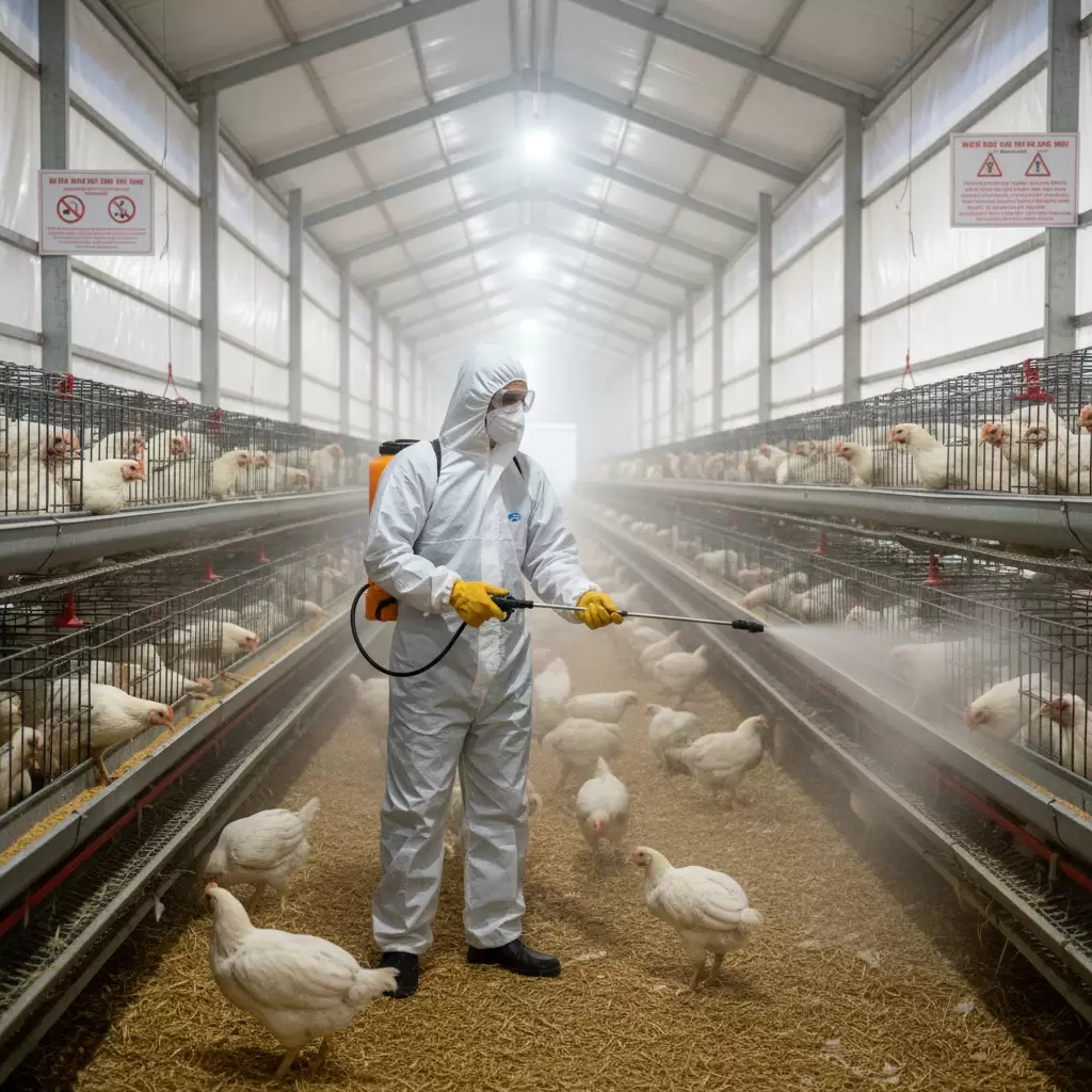 Phun thuốc sát trùng định kỳ giúp loại bỏ mầm bệnh trong môi trường chăn nuôi