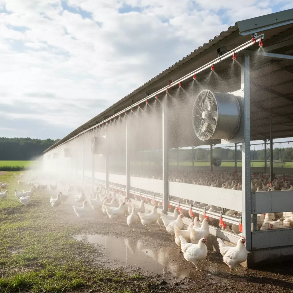 Hệ thống phun sương giúp duy trì độ ẩm và hạ nhiệt độ chuồng trại hiệu quả