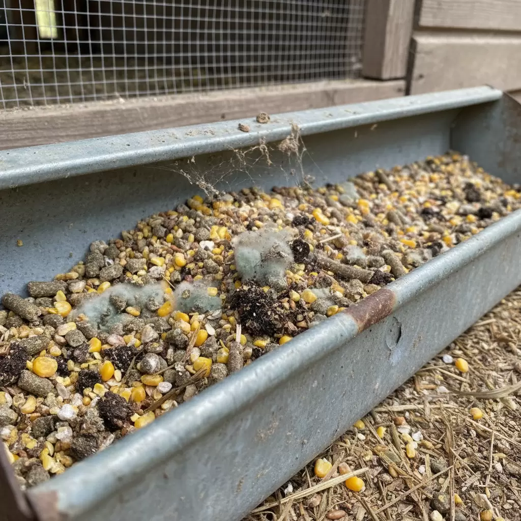 Chất lượng thức ăn kém hoặc bị ẩm mốc là nguyên nhân hàng đầu khiến gà bỏ ăn