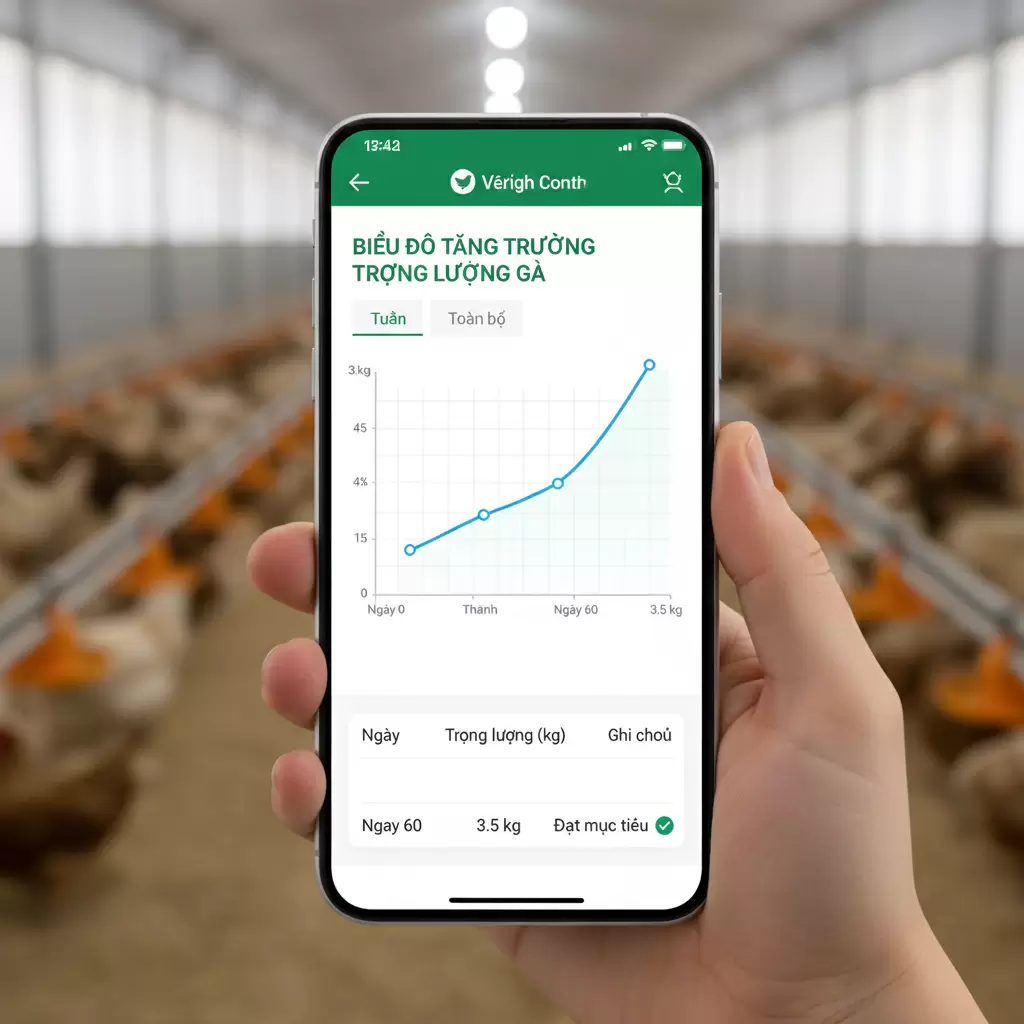 gemini_image_1770100937-1 Biểu đồ trực quan giúp người chăn nuôi dễ dàng phân tích tốc độ tăng trưởng của đàn gia cầm