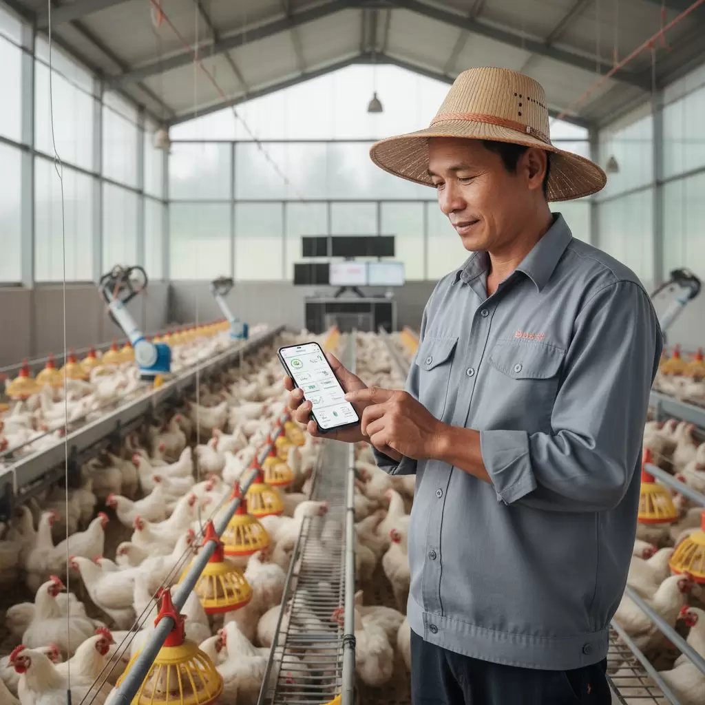 gemini_image_1770100937 Ứng dụng công nghệ số giúp tối ưu hóa quy trình theo dõi trọng lượng gà trong chăn nuôi
